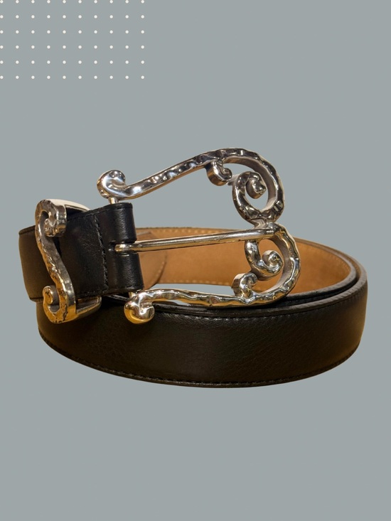 Brighton Accessories - Brighton Black Leather Belt Size 36 Silver Scroll Buckle Made in USA B31423